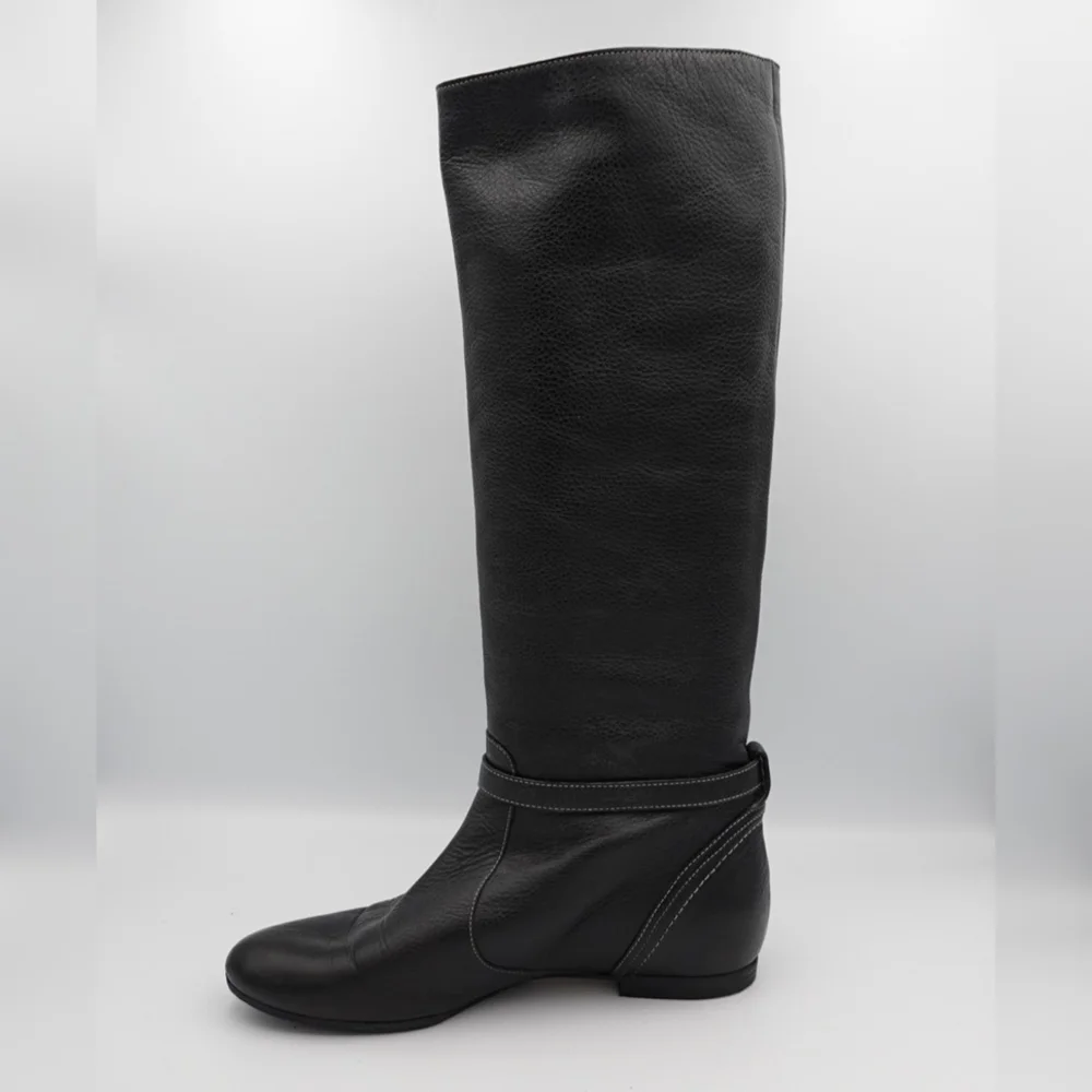 CHLOÉ Black Leather Tall Boots with Flat Heel, size 38 - Picture 6 of 7